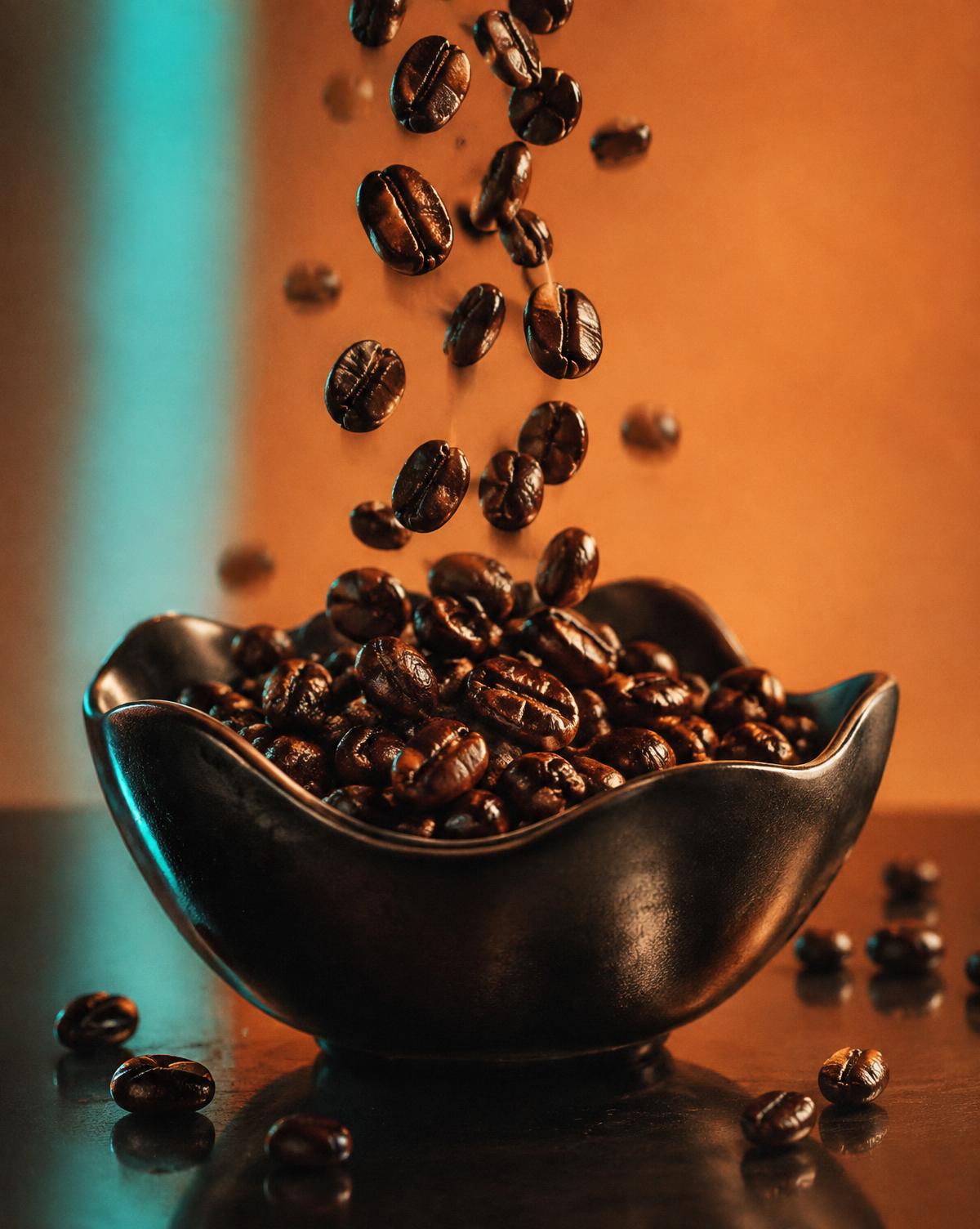Coffee beans in a black bowl